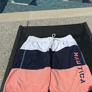 Nautica Men's Swim Shorts - White, Navy, Coral